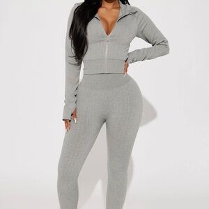 Women's Gray Ribbed 2 piece set